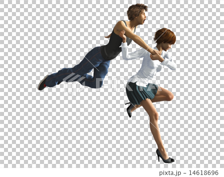 男性を投げ飛ばす鍛えて引き締まった体の女性　 14618696