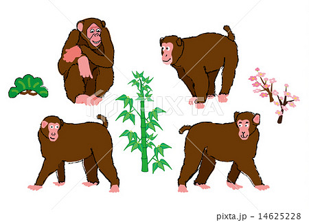 サルのイラスト17申年干支の 和風なお猿さんと松竹梅のイラスト素材