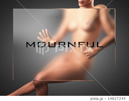 mournful word on glass and woman 14627245