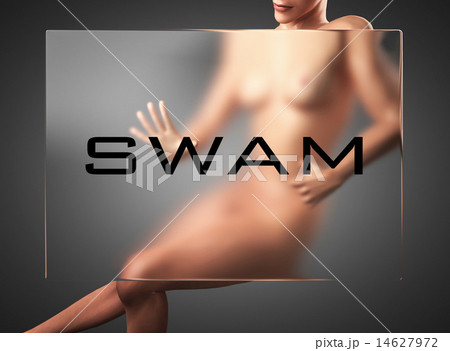 swam word on glass and woman 14627972