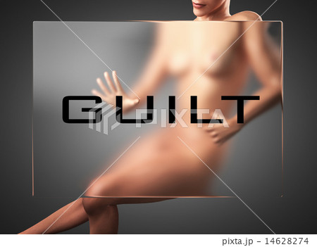 guilt word on glass and woman 14628274