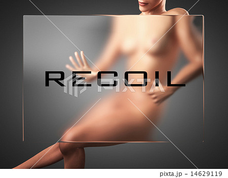 recoil word on glass and woman 14629119