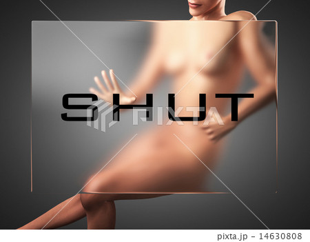 shut word on glass and woman shut word on glass and woman 14630808