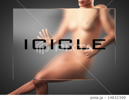 icicle word on glass and woman 14632300