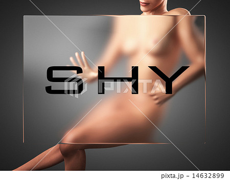 shy word on glass and woman 14632899