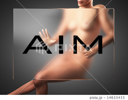 aim word on glass and woman 14633433