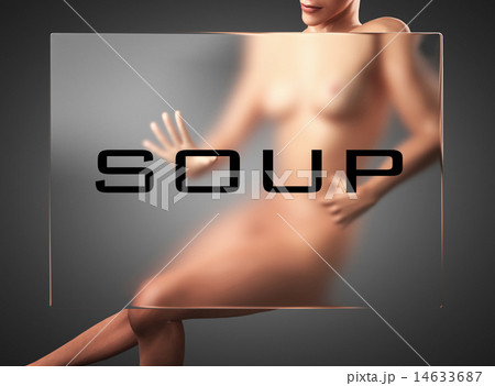soup word on glass and woman 14633687