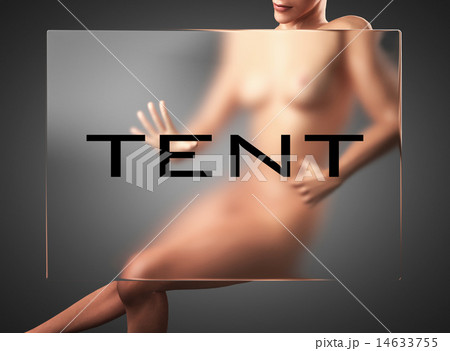 tent word on glass and woman 14633755