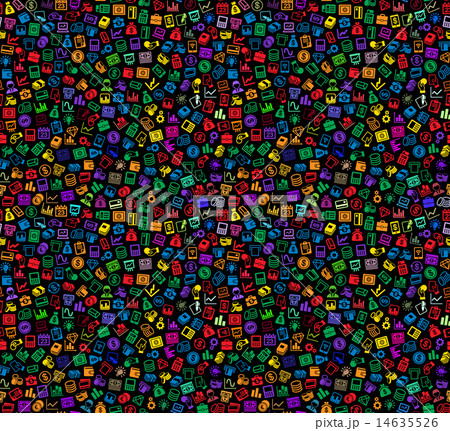 Business and Finance Seamless Pattern. Background with Color Icons on Black. Vector 14635526