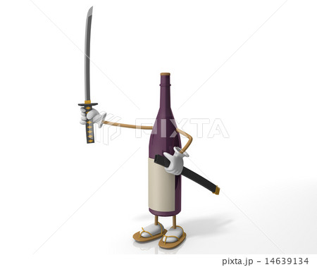 酒のキャラクターと刀のイラスト素材