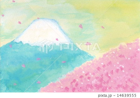 桜と富士山 手描きイラストのイラスト素材
