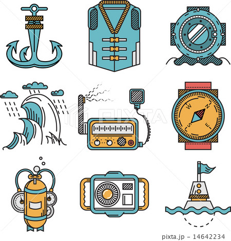Flat line style nautical vector icons 14642234