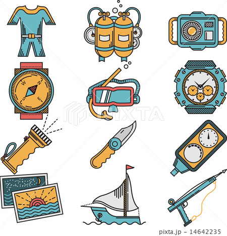 Scuba equipment flat style vector icons 14642235
