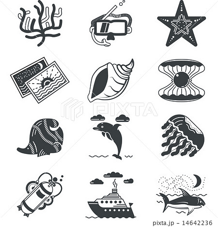 Black monochrome marine vector icons 14642236