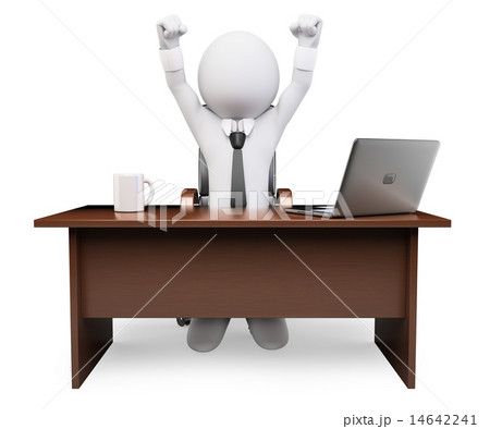 3D white people. Businessman with arms raised 14642241