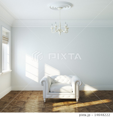 Vintage white armchair in empty interior design  14648222