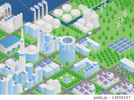 都市 工場 発電所 イメージイラストのイラスト素材