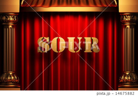 sour golden word on red curtain 14675882