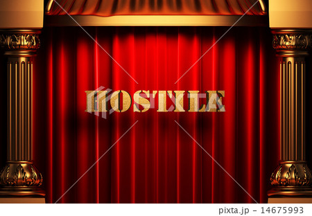 hostile golden word on red curtain hostile golden word on red curtain 14675993