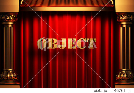 object golden word on red curtain 14676119