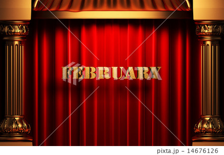 February golden word on red curtainのイラスト素材 [14676126] - PIXTA