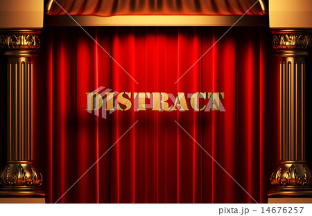 distract golden word on red curtain 14676257