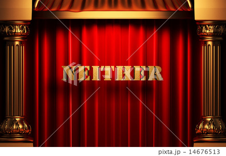 neither golden word on red curtain neither golden word on red curtain 14676513