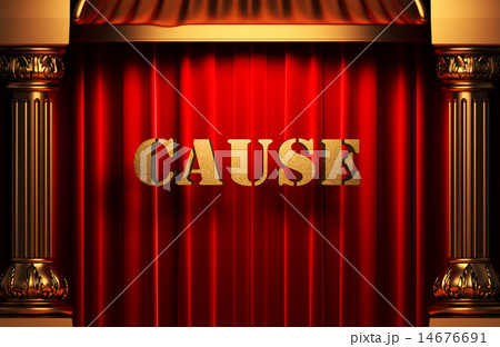 cause golden word on red curtain 14676691