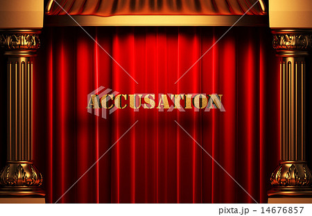 accusation golden word on red curtain 14676857