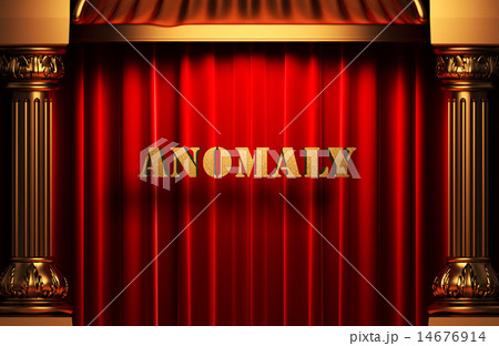 anomaly golden word on red curtain 14676914