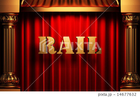 rail golden word on red curtain 14677632