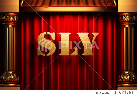 sly golden word on red curtain 14678263