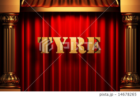tyre golden word on red curtain 14678265