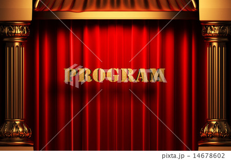 program golden word on red curtain 14678602