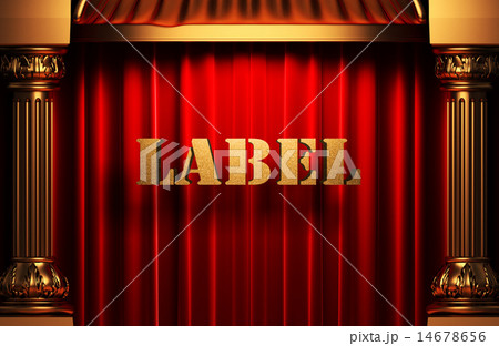 label golden word on red curtain 14678656