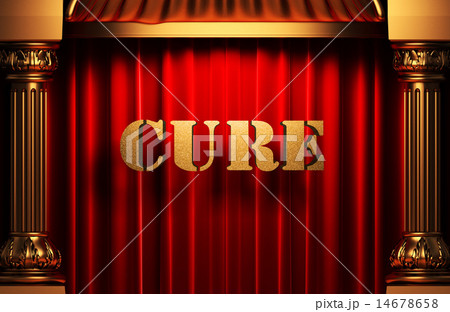 cure golden word on red curtain 14678658