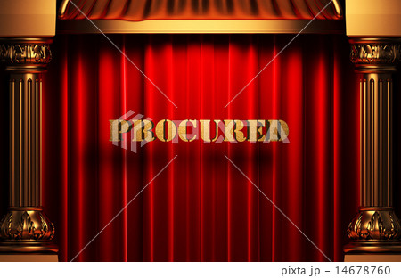 procured golden word on red curtain 14678760