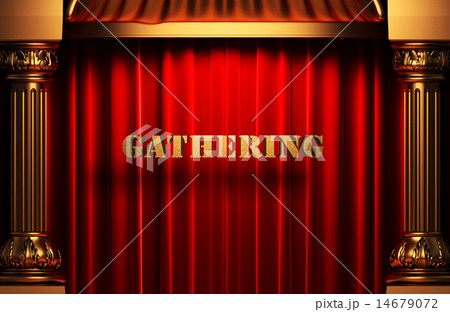 gathering golden word on red curtain 14679072