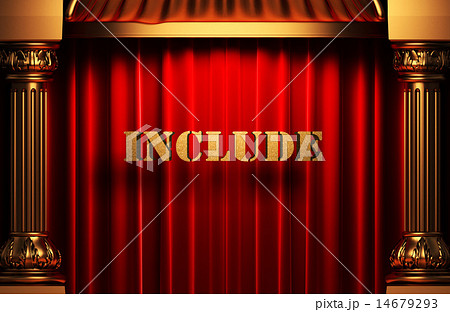 include golden word on red curtain 14679293