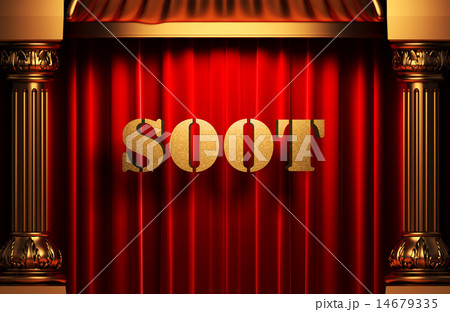 soot golden word on red curtain 14679335