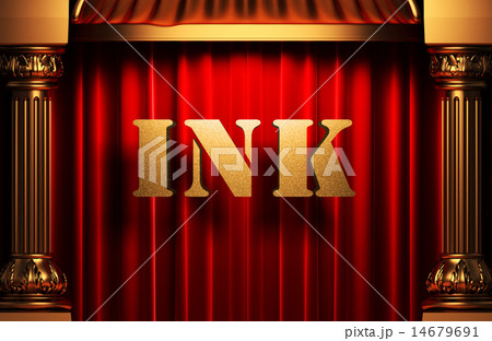 ink golden word on red curtain 14679691