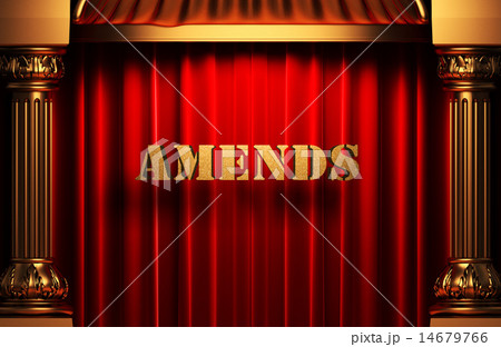 amends golden word on red curtain 14679766