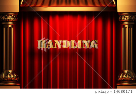 handling golden word on red curtain 14680171