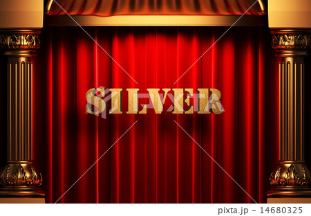 silver golden word on red curtain 14680325