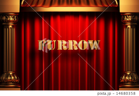 furrow golden word on red curtain 14680358