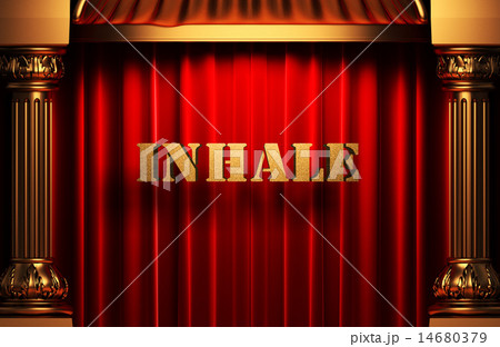 inhale golden word on red curtain 14680379