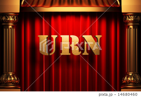 urn golden word on red curtain 14680460