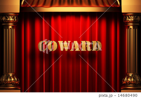 coward golden word on red curtain 14680490