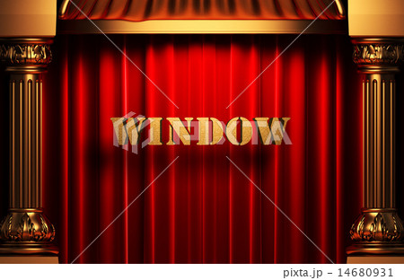window golden word on red curtain window golden word on red curtain 14680931