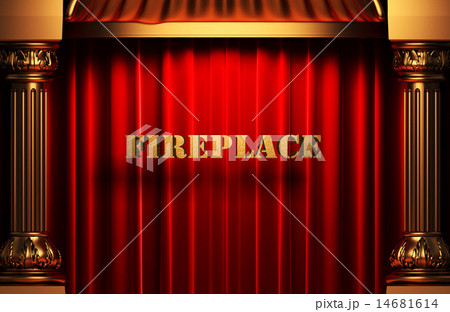 fireplace golden word on red curtain fireplace golden word on red curtain 14681614